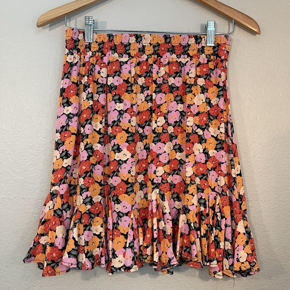 LOFT XS Bright Multicolor Floral Rayon Pull On Skirt Boho Flowy Casual Short